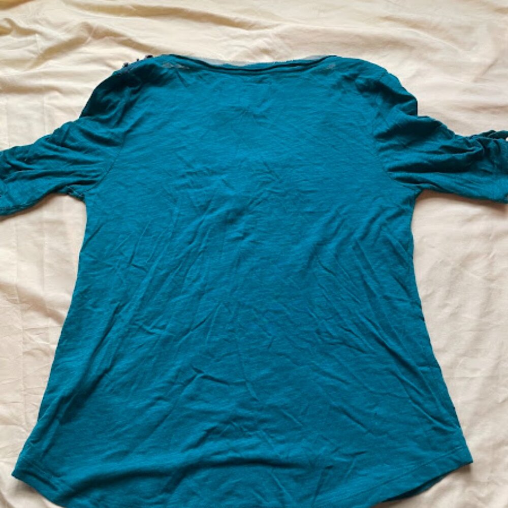 Anthropologie Deletta | Embellished Scoop Neck Top | Teal | NWT - Picture 3 of 4